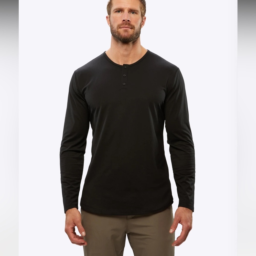 Cuts Curve Hem Long Sleeve Mens Shirt - XL Black